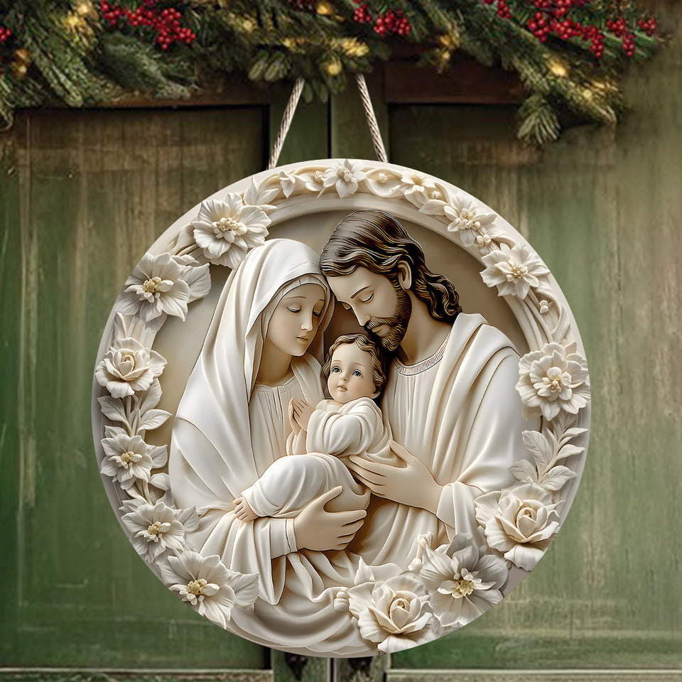 La Sainte Famille - Panneau en bois personnalisé de forme chrétienne