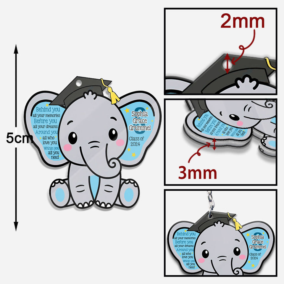 Graduation Elephant Behind You All Your Memories - Personalized Graduation Keychain