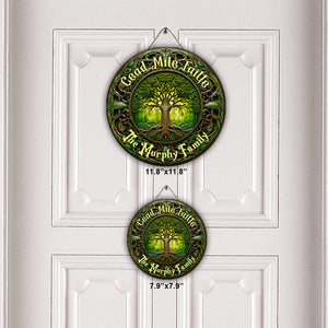 Cead Mile Failte Tree Of Life Rustic Style - Personalized Irish Round Wood Sign