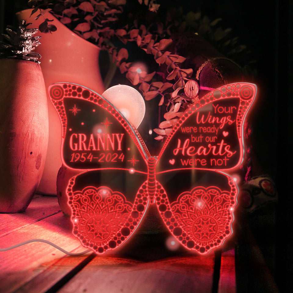 Your Wings Were Ready But Our Hearts Were Not - Personalized Memorial Mirror Light
