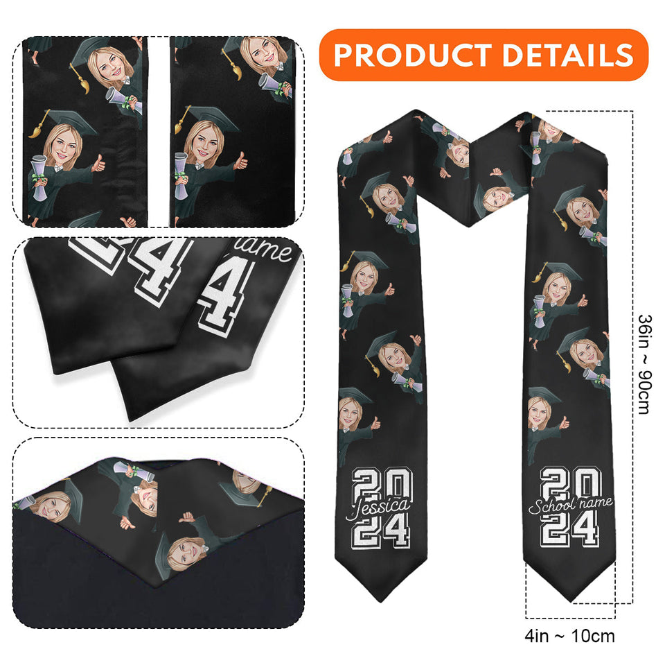 Caricature Funny Character - Personalized Graduation Graduation Stole