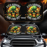 F Around And Find Out Green Fire - Personalized Skull Car Sunshade