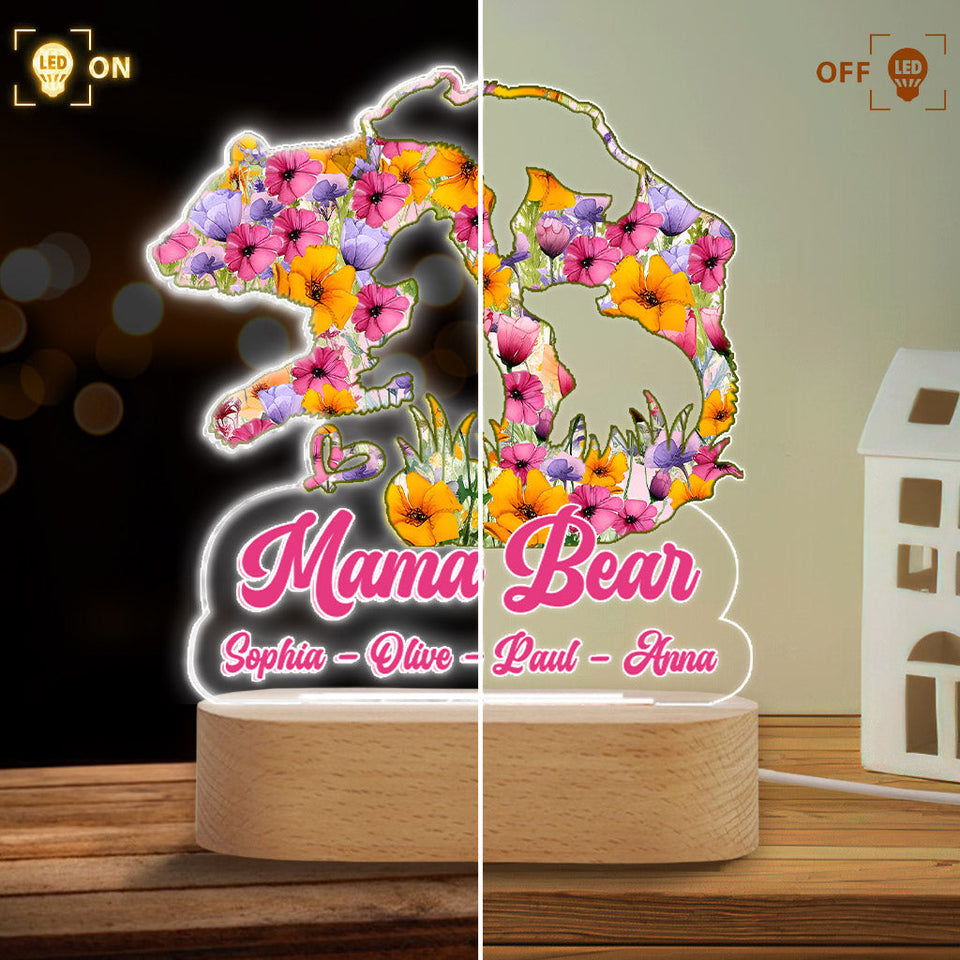 Mama Bear - Personalized Mother Shaped Plaque Light Base