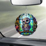 Chouette mignonne en vitrail - Ornement de voiture personnalisé en forme de hibou - Décoration de voiture sur mesure