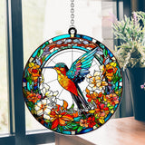 Beautiful Hummingbird Surrounded by Flowers - Personalized Hummingbird Window Hanging Suncatcher Ornament