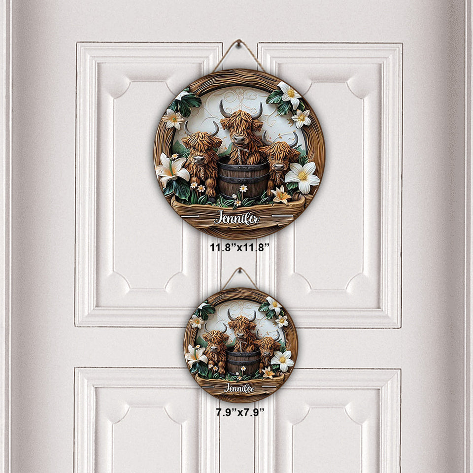 Love Highland Cows - Personalized Round Wood Sign