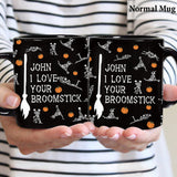 Love Your Pumpkins / Broomstick - Personalized Couple Mug