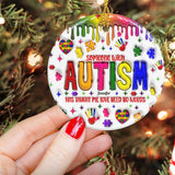 Love Need No Words - Personalized Autism Awareness Ceramic Circle Ornament