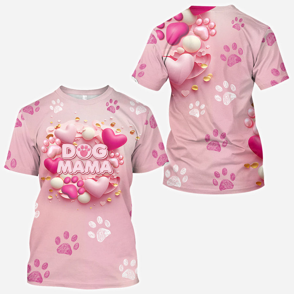 Dog Cat Mama Fur Mom 3D Pink Heart - Personalized Dog All Over Shirt