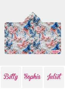 Pink And Blue Butterflies - Personalized Butterfly Hooded Blanket