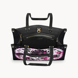 Mother Grandma And Children Black And Pink Roses - Personalized Mother Leather Handbag
