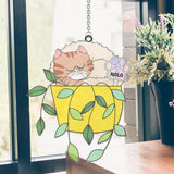 Chill Cat In A Flowerpot - Personalized Cat Window Hanging Suncatcher Ornament