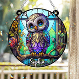 Cute Owl Stained Glass - Personalized Owl Window Hanging Suncatcher Ornament