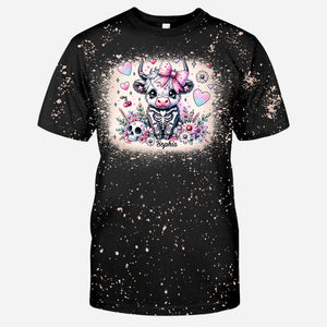Cute Spooky Halloween Highland Cow - Personalized Bleached T-Shirt