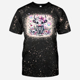 Cute Spooky Halloween Highland Cow - Personalized Bleached T-Shirt