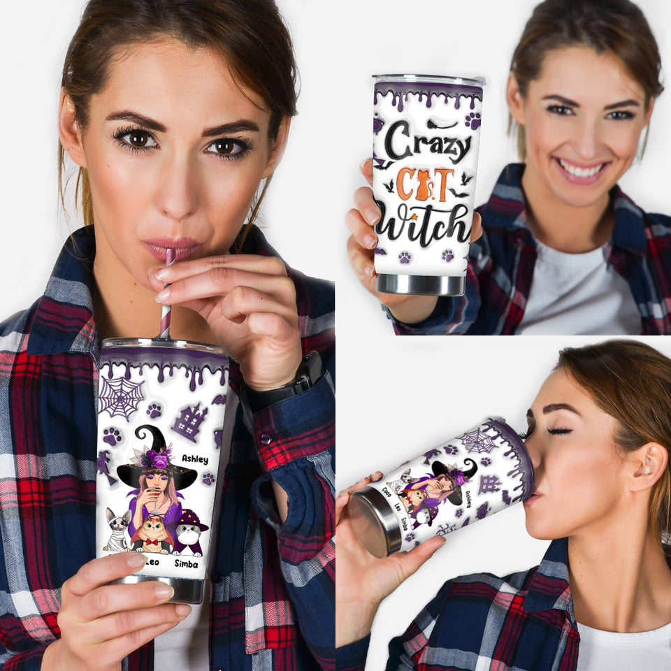 Crazy Cat Witch - Personalized Witch Tumbler
