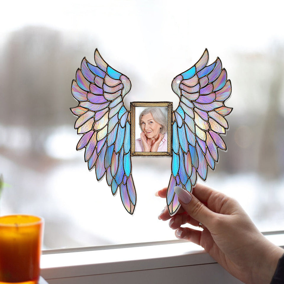 Ailes d'ange colorées - Ornement commémoratif personnalisé à suspendre à la fenêtre, attrape-soleil 