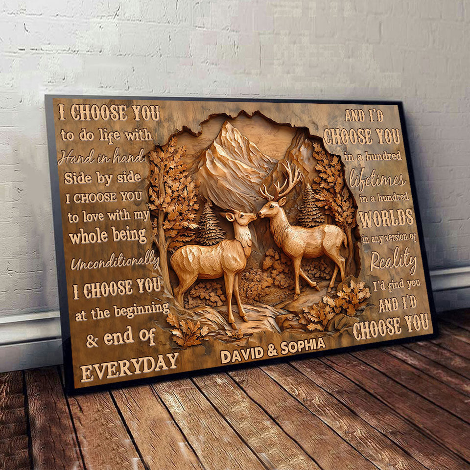I Choose You, Deer Couple - Personalized Couple Canvas And Poster