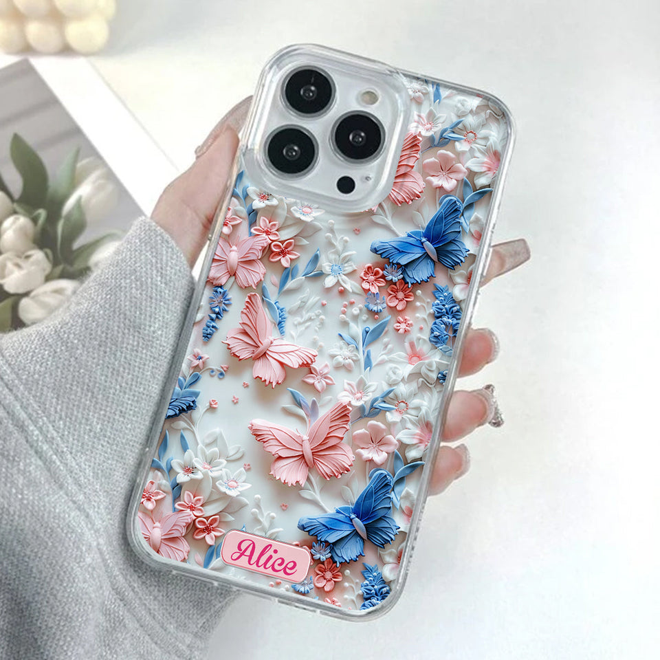 Pink And Blue Butterflies - Personalized Butterfly Clear Phone Case