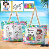 Grandma Nana Gigi Scribble Doodle Grandkid - Personalized Grandma Beach Bag