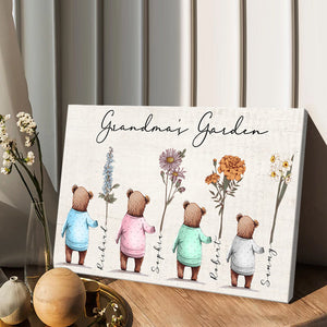 Grandma's Garden Baby Bears Birth Flowers - Personalized Grandma Canvas And Poster