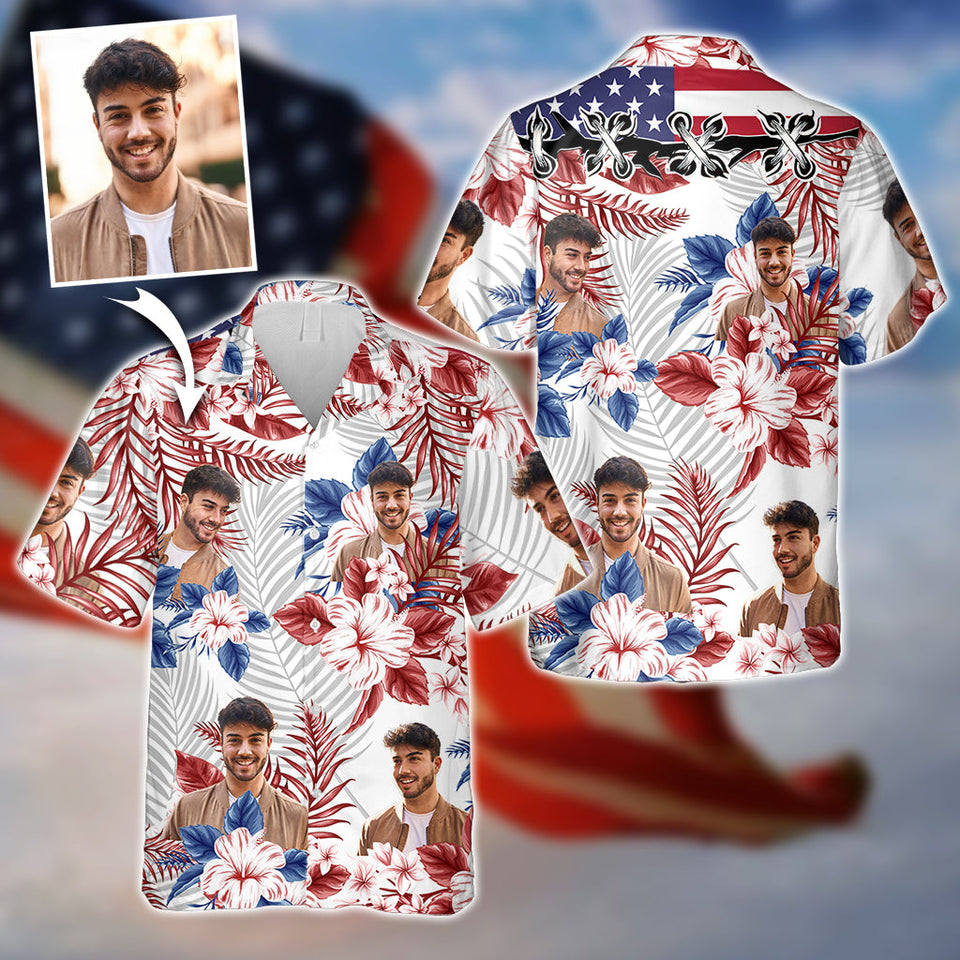 American Flag Flower - Personalized Independence Day/ 4th of July Hawaiian Shirt