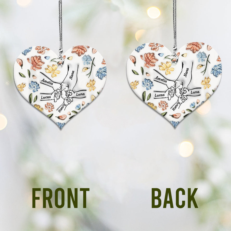 Floral Inflated Hands Holding - Personalized Grandma Car Ornament