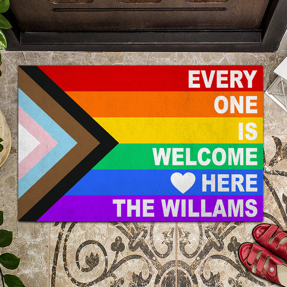 Everyone is Welcome Here - Personalized LGBT Support Doormat