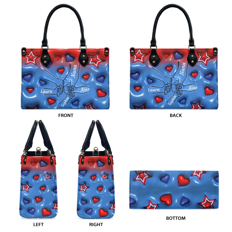 Nana & Grandkids Holding Hands - Personalized Grandma Leather Handbag