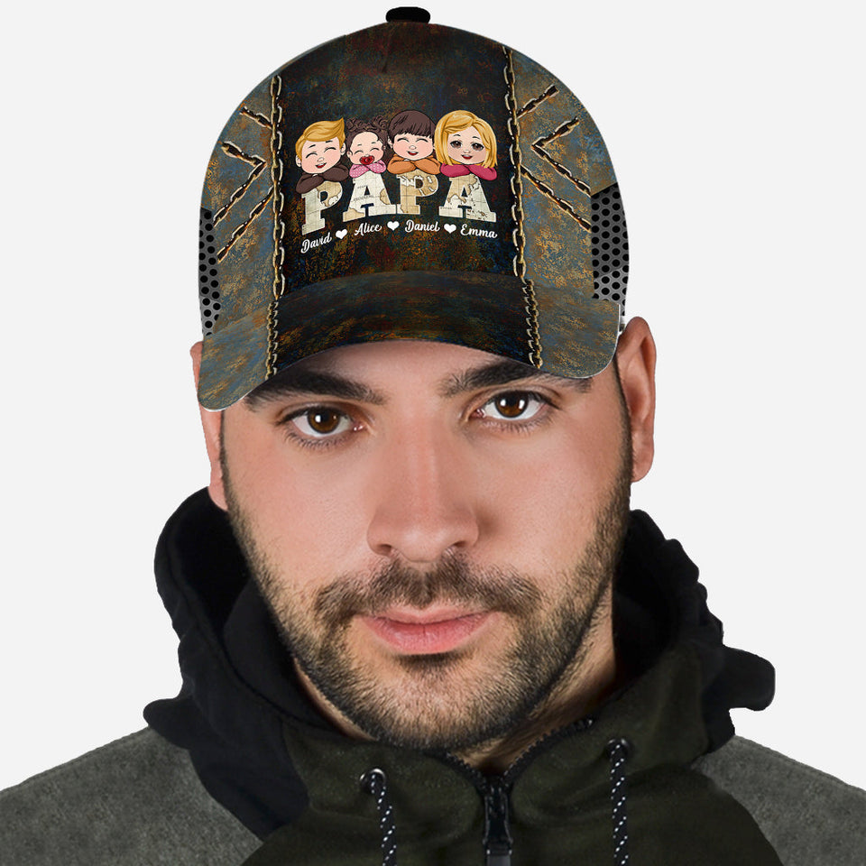 Papa Vintage Map With Kids - Personalized Grandpa Classic Cap
