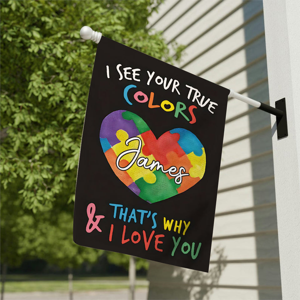 Je vois tes vraies couleurs - Drapeau de jardin personnalisé pour la sensibilisation à l'autisme