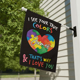 Je vois tes vraies couleurs - Drapeau de jardin personnalisé pour la sensibilisation à l'autisme