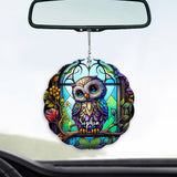 Chouette mignonne en vitrail - Ornement de voiture personnalisé en forme de hibou - Décoration de voiture sur mesure