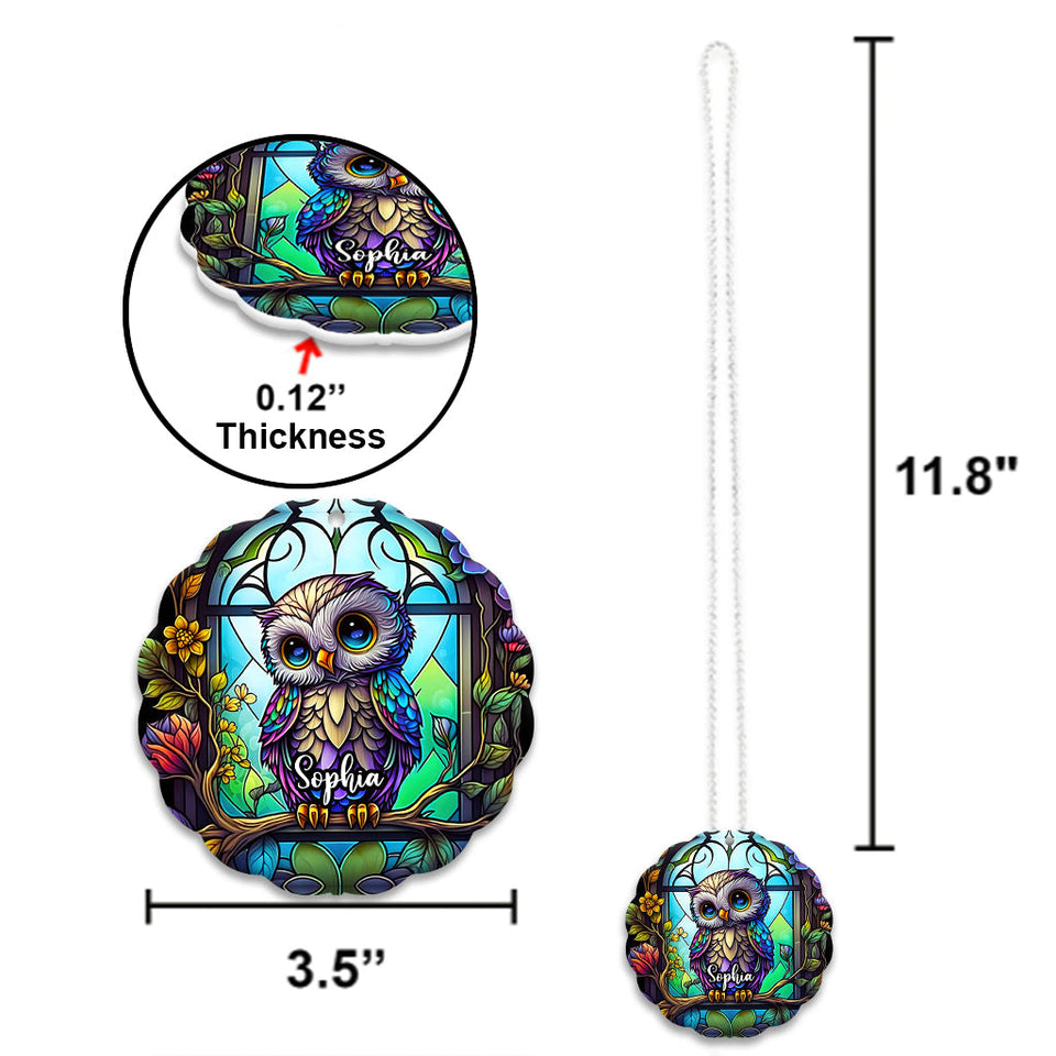 Chouette mignonne en vitrail - Ornement de voiture personnalisé en forme de hibou - Décoration de voiture sur mesure
