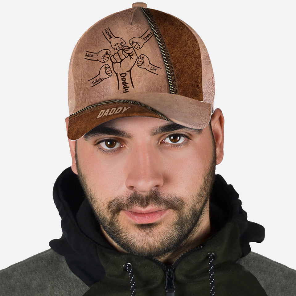 Father And Children Fist Bump - Personalized Father Classic Cap