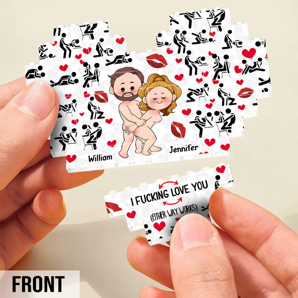 I love you - Personalized Couple Heart Building Brick Blocks Printed On Both Sides