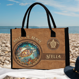 Salty Lil Beach - Personalized Turtle Canvas Tote Bag