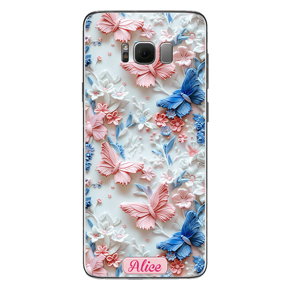 Pink And Blue Butterflies - Personalized Butterfly Clear Phone Case