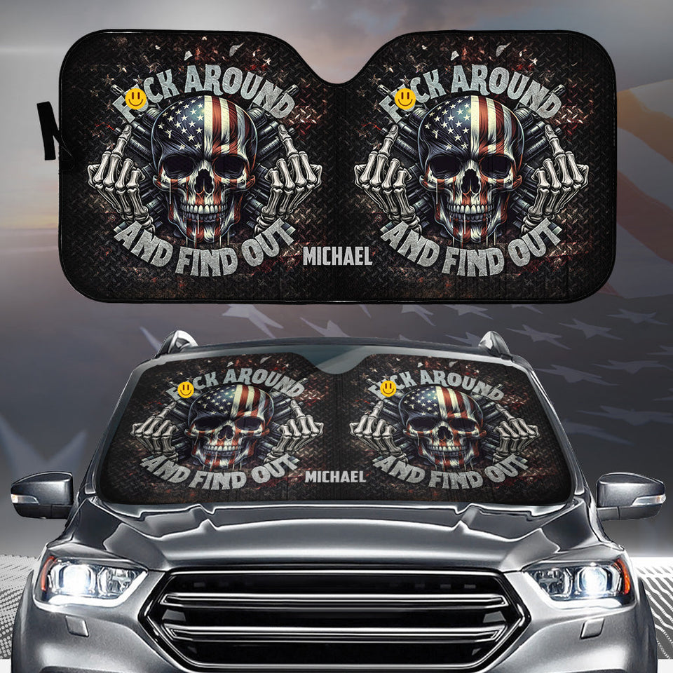 American Flag Skeleton - Personalized Skull Car Sunshade