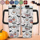 Cute Ghost Reading Booooks - Personalized Book Tumbler With Handle