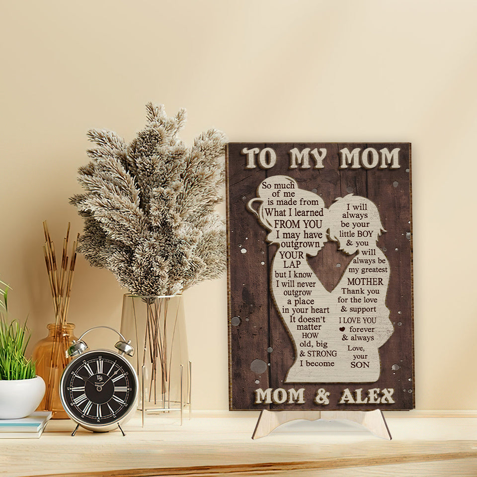 To My Mom Mother And Kid Silhouette - Personalized Mother 2 Layered Wood Sign / Wood Plaque