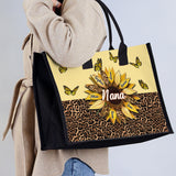 Nana Mom Auntie Family Sunflower Butterflies - Personalized Grandma Canvas Tote Bag