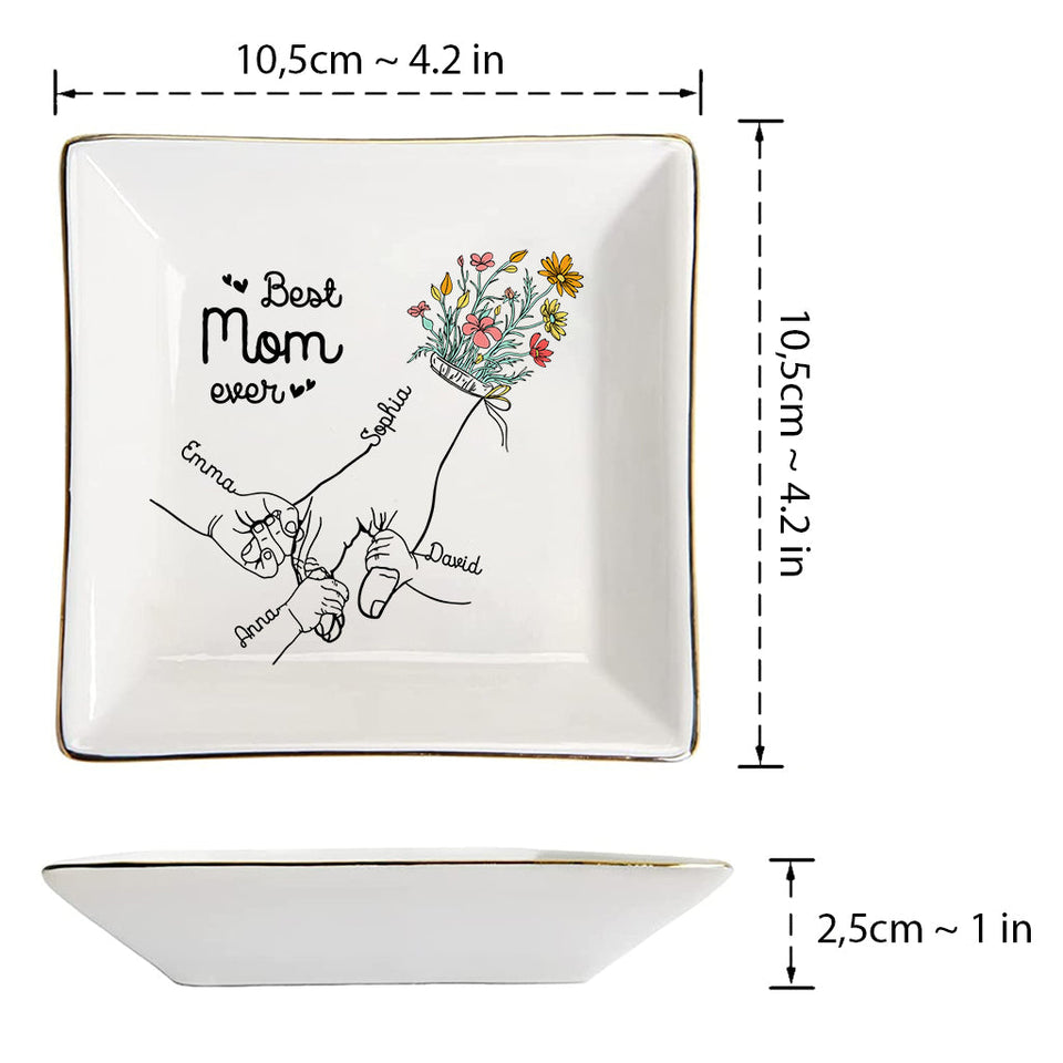 Mom And Children Hands Line Art - Personalized Mother Jewelry Dish