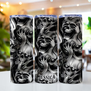 Hear No Evil Speak No Evil See No Evil - Personalized Skull Glow Skinny Tumbler