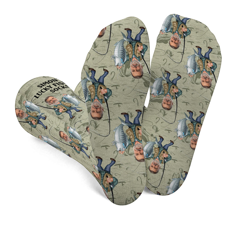 Funny Caricature Face - Personalized Fishing Socks