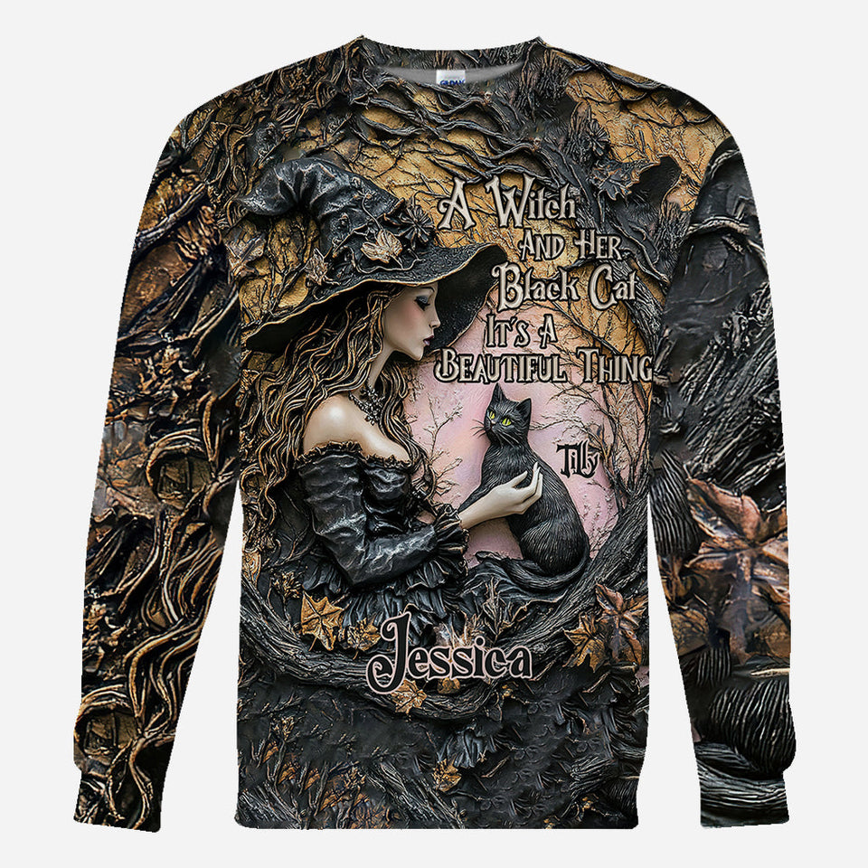 A Witch And Her Black Cat It's A Beautiful Thing - Personalized Witch All Over Shirt