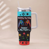 Daddy By Day Gamer By Night - Personalized Father Tumbler With Handle