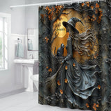 Beautiful Witch & Her Black Cat - Personalized Witch Bathroom Curtain & Mats Set