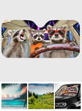 Three Funny Raccoons Animals Windshield - Personalized Raccoon Car Sunshade