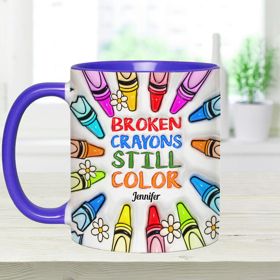Mug personnalisé « Crayons cassés, mais toujours colorés » pour la prévention du suicide